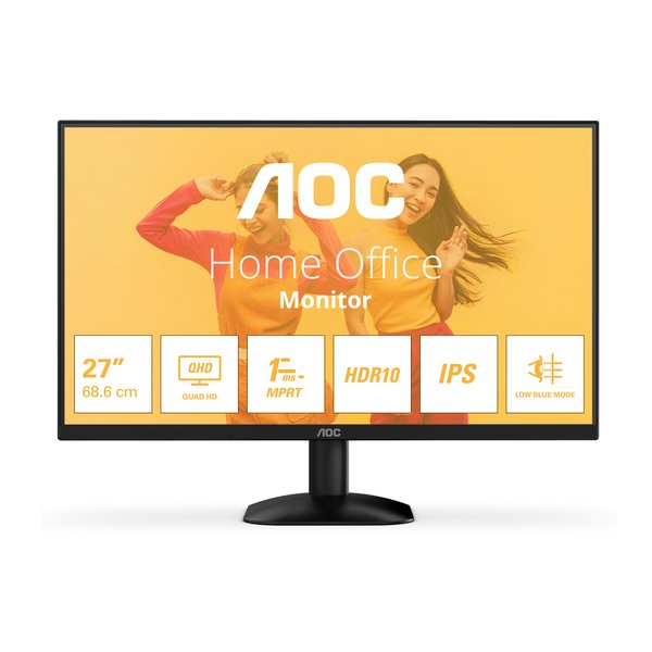 Монитор 27" AOC Q27B35E IPS 2560x1440, 75 Гц, 1 мс, 16:9, 300 кд/м², HDMI 1.4, DP 1.4, HDR10, Adaptive-Sync, черный