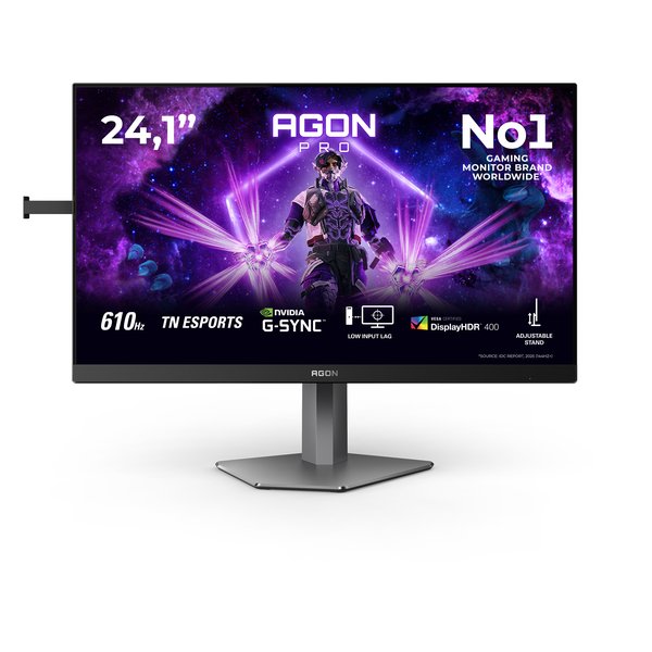 Монитор 24.1" AOC AGON PRO AG246FK TN 1920x1080, 540 Гц, 0.5 мс, 16:9, 400 кд/м², 2xHDMI 2.0, DP 1.4, 3.5 Jack, USB Hub (4x USB), HDR10, FreeSync Premium, черно-серый