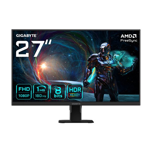 Монитор 27" Gigabyte GS27FA EK IPS 1920x1080, 180 Гц, 1 мс, 16:9, 300 кд/м², 2xHDMI 2.0, DP 1.4, 3.5 Jack, HDR10, FreeSync, черный