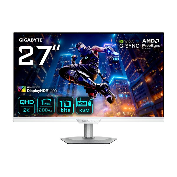 Монитор 27" Gigabyte M27Q2 ICE EK IPS 2560x1440, 200 Гц, 1 мс, 16:9, 350 кд/м², 2xHDMI 2.0, DP 1.4, USB-C (PD 18 Вт), 3.5 Jack, USB Hub (3x USB 3.2), DisplayHDR 400, G-Sync Compatible, белый