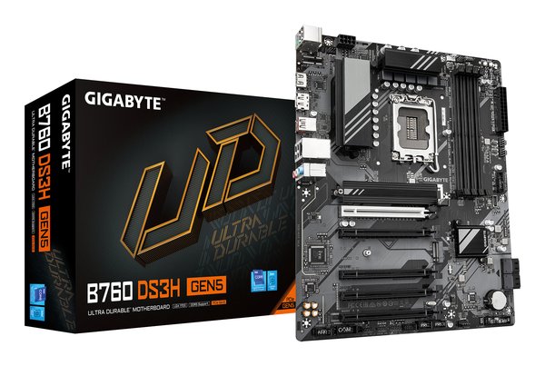 Материнская плата Gigabyte B760 DS3H GEN5, LGA 1700, Intel B760, 4xDDR5, 4xSATA, 2xM.2, 1xPCIe 5.0 x16, 4xPCIe 3.0 x16, 1xHDMI, 1xDP, 1x1Gb LAN, 1xUSB-C 20Gbps, 1xUSB-A 10Gbps, 4xUSB-A 2.0, 1xPS/2, 3x3.5 мм, 7.1, ATX
