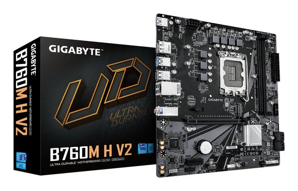 Материнская плата Gigabyte B760M-H V2, LGA 1700, Intel B760, 2xDDR5, 4xSATA, 1xM.2, 1xPCIe 4.0 x16, 1xPCIe x1, 1xHDMI, 1xDP, 1x1Gb LAN, 3xUSB-A 5Gbps, 4xUSB-A 2.0, 3x3.5 мм, 7.1, mATX