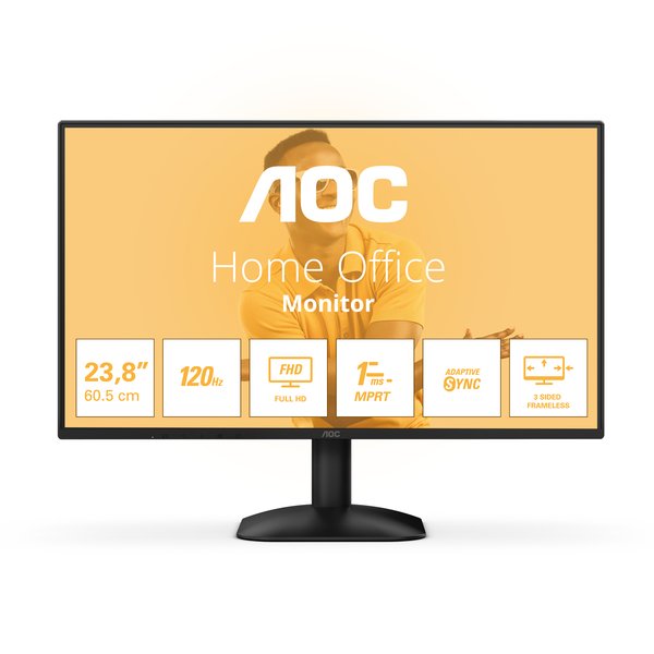 Монитор 23.8" AOC 24B31H IPS 1920x1080, 120 Гц, 4 мс (1 мс MPRT), 16:9, 300 кд/м², VGA, HDMI 1.4, 3.5 Jack, динамики (2x2 Вт), HDR10, Adaptive-Sync, черный