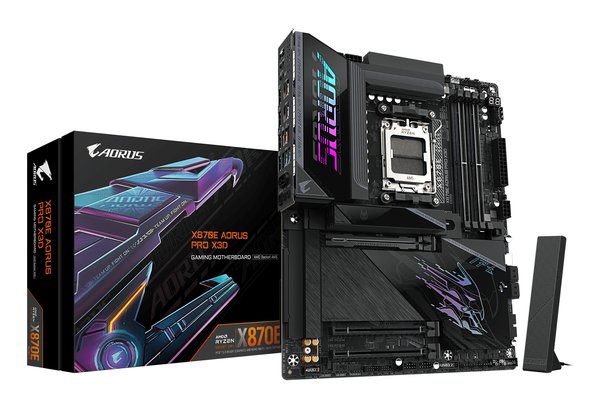 Материнская плата Gigabyte X870E AORUS PRO X3D, AM5, AMD X870E, 4xDDR5, 4xSATA, 4xM.2, 1xPCIe 5.0 x16, 1xPCIe 4.0 x16, 1xPCIe 3.0 x16, 1xHDMI, 1x5Gb LAN, Wi-Fi 7, Bluetooth 5.4, 2xUSB-C 40Gbps (USB4), 2xUSB-C 10Gbps, 5xUSB-A 10Gbps, 3xUSB-A 5Gbps, 3x3.5 мм + S/PDIF оптический, 7.1, чёрный, ATX