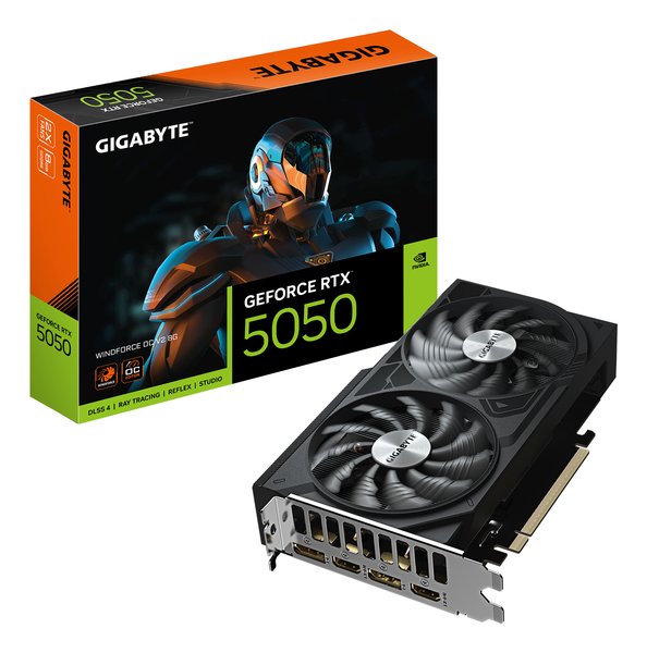 Видеокарта Gigabyte GeForce WINDFORCE OC V2, NVIDIA RTX 5050, 8 ГБ GDDR6, 128 бит, PCI-e 5.0, 1xHDMI, 2xDP, 2587 МГц