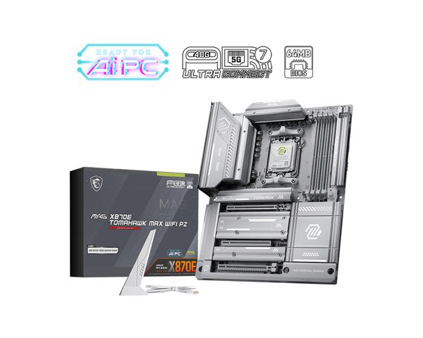 Материнская плата MSI MAG X870E TOMAHAWK MAX WIFI PZ, AM5, AMD X870E, 4xDDR5 (до 256 ГБ), 4xSATA, 4xM.2 (2xPCIe 5.0, 2xPCIe 4.0), 1xPCIe 5.0 x16, 1xPCIe 4.0 x16, 1xPCIe 3.0 x16, 1xHDMI, 1x5Gb LAN, Wi-Fi 7, Bluetooth 5.4, 2xUSB-C 40Gbps (USB4), 1xUSB-C 10Gbps, 2xUSB-A 10Gbps, 3xUSB-A 5Gbps, 4xUSB-A 2