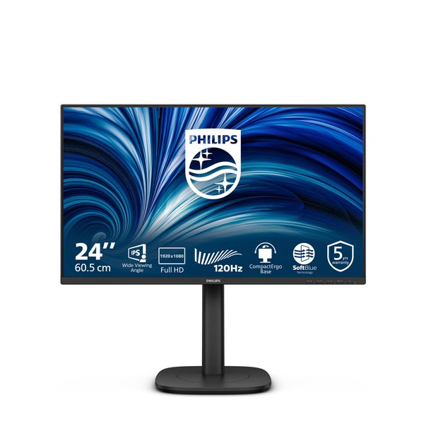 Монитор 23.8" Philips 24B2N3200J/00 IPS 1920x1080, 120 Гц, 4 мс (GtG), 16:9, 300 кд/м², VGA, HDMI 1.4, DP 1.2, USB Hub (4×USB-A + 1×USB-B), 3.5 Jack, динамики (2×2 Вт), HDR10, черный