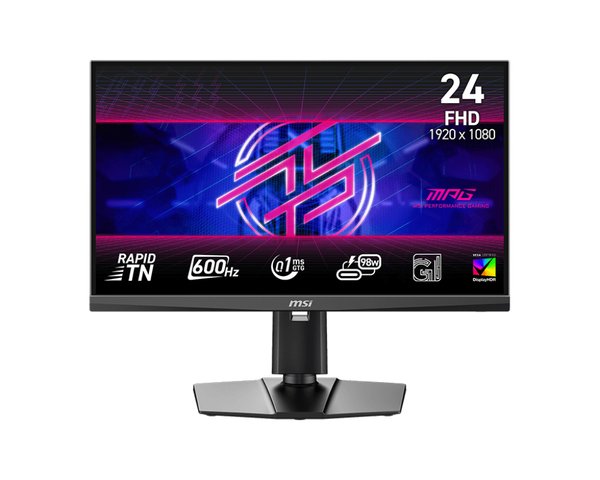 Монитор 24" MSI MPG 242R X60N TN FHD, 600 Гц, 0.1 мс (GtG), 16:9, 500 кд/м², HDMI 2.1 x2, DP 1.4a, USB-C (98 Вт PD), DisplayHDR 400, Adaptive-Sync, RGB-подсветка, черный