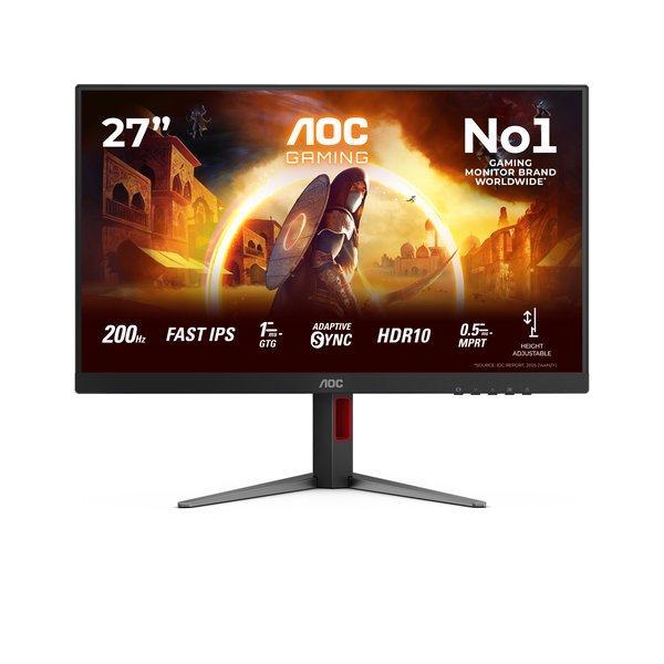 Монитор 27" AOC 27G4HA, 16:9, IPS, FHD, 1ms, 300cd, 200Hz, HDMI, DP, SPK, HAS