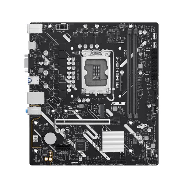 Материнская плата ASUS PRIME H810M-K, LGA 1851, Intel H810, 2xDDR5, 4xSATA, 1xM.2, 1xPCIe 4.0 x16, 1xPCIe 3.0 x1, 1xVGA, 1xHDMI, 1x1Gb LAN, 2xUSB-A 5Gbps, 4xUSB-A 2.0, 3x3.5 мм, 7.1, mATX