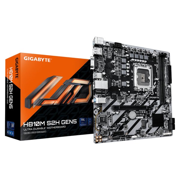 Материнская плата Gigabyte H810M S2H GEN5, LGA 1851, Intel H810, 2xDDR5, 4xSATA, 1xM.2, 1xPCIe 5.0 x16, 1xPCIe x1, 1xVGA, 1xHDMI, 1xDP, 1x1Gb LAN, 4xUSB-A 5Gbps, 2xUSB-A 2.0, 1xPS/2, 3x3.5 мм, 7.1, mATX