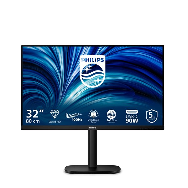 Монитор 31,5" Philips 32B2U3601 2560x1440, WLED, 16:9, IPS, 350cd, 1500:1, 50М:1, 4ms, 178/178, HDMI, DP,USB-hub 4хUSB 3.2, USB-C(PD90W), RJ45, 100Hz, Speakers, Tilt, HAS, Swivel, Pivot, Internal, VESA, Black