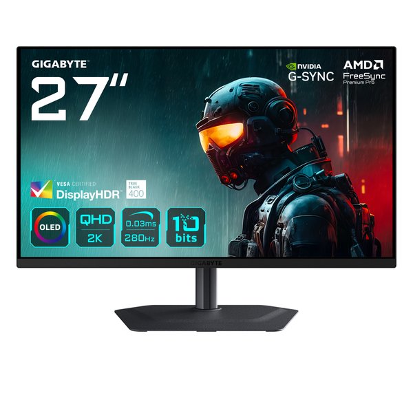 Монитор Gigabyte 26.5" MO27Q2A черный QD OLED LED 16:9 HDMI M/M матовая HAS Piv 1500000:1 1000cd 178гр/178гр 2560x1440 280Hz G-Sync FreeSync Premium Pro DP QHD USB 6.09кг