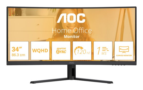 Монитор AOC 34" CU34B3E 1500R, 21:9, UWQHD, 1/4ms, 300cd, 120Hz, HDMI, DP