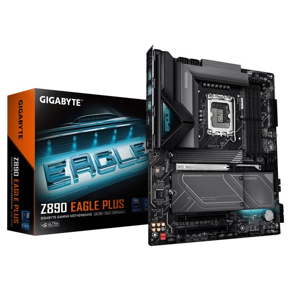 Материнская плата Gigabyte Z890 EAGLE PLUS, LGA 1851, Intel Z890, 4xDDR5, 4xSATA, 4xM.2, 1xPCIe 5.0 x16, 2xPCIe 4.0 x16, 1xDP, 1x2.5Gb LAN, 1xUSB-C 40Gbps (USB4), 2xUSB-A 10Gbps, 3xUSB-A 5Gbps, 4xUSB-A 2.0, 3x3.5 мм + S/PDIF оптический, 7.1, с подсветкой, ATX