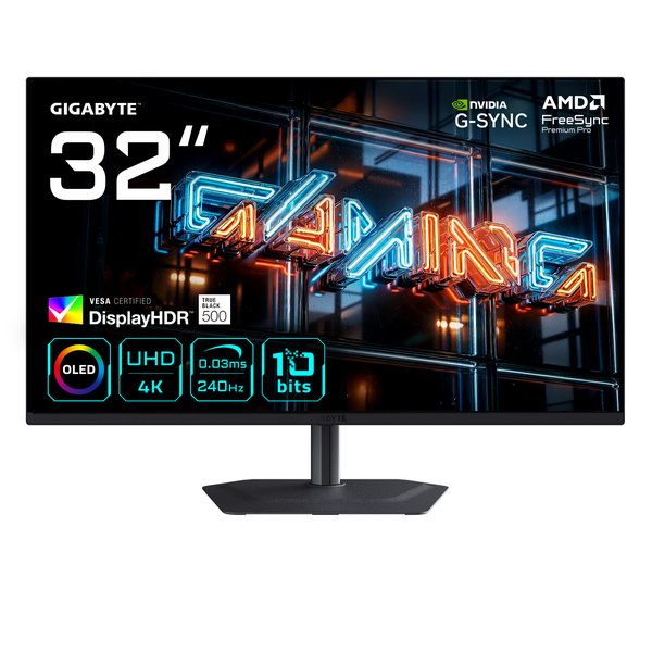 Монитор 31.5" Gigabyte MO32U24 EK Black (31,5 "QD-OLED, 10bits 3840 x 2160, 240Hz, 2xHDMI 2.1, DP 1.4, 3xUSB 3.2, USB Type-C (18Вт), 0,03 ms,178°/178°, 300 нит (типичная), 1000 нит (пиковая), 1,5 М:1, Pivot)