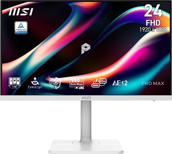Монитор MSI 23.8" Pro MAX MAX 241PHW E14 белый IPS LED 4ms 16:9 HDMI матовая HAS Piv 1500:1 300cd 178гр/178гр 1920x1080 144Hz VGA DP FHD USB 3.3кг