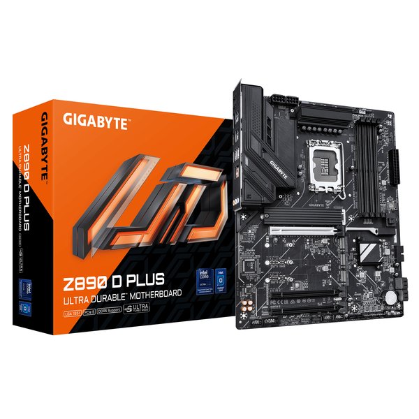 Материнская плата Gigabyte Z890 D PLUS, LGA 1851, Intel Z890, 4xDDR5, 4xSATA, 4xM.2, 1xPCIe 5.0 x16, 2xPCIe 4.0 x16, 1xDP, 1x2.5Gb LAN, 1xUSB-C 10Gbps, 1xUSB-A 10Gbps, 4xUSB-A 5Gbps, 4xUSB-A 2.0, 3x3.5 мм, 7.1, чёрный, ATX
