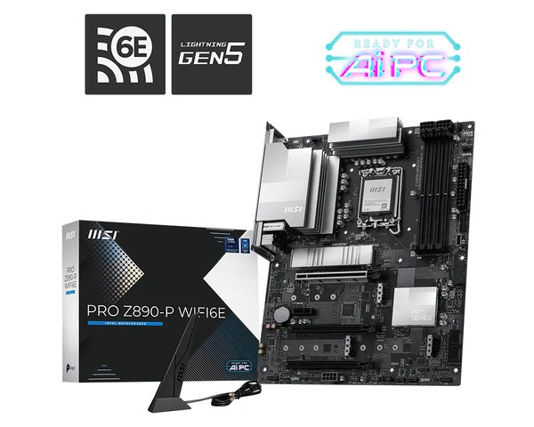 Материнская плата MSI PRO Z890-P WIFI6E Z890, LGA1851, 4*DDR5, 3*PCIEx16, 1*PCIEx1, 4*M.2, 2*TypeC, 1*USB3.2 Gen2, 6*USB3.2 Gen1, 8*USB2.0, 4*SATA3, 5G, DP, HDMI, ATX, RTL