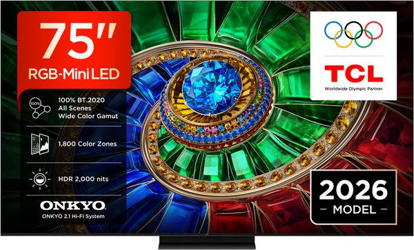 Телевизор TCL 75" 75RM7L, черный, QLED RGB-Mini LED, 3840x2160 4K Ultra HD, 144 Гц, Google TV, 3 ГБ/64 ГБ