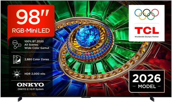 Телевизор QLED TCL 98" 98RM7L RGB-Min iLED (2026) черный 4K Ultra HD 144Hz MEMC DVB-T DVB-T2 DVB-C DVB-S DVB-S2 USB WiFi Smart TV
