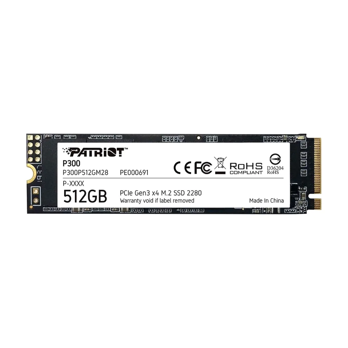 Накопитель SSD Patriot P300, 512Gb, PCIe 3.0 x4, M.2 2280, NVMe, R/W 1700/1200