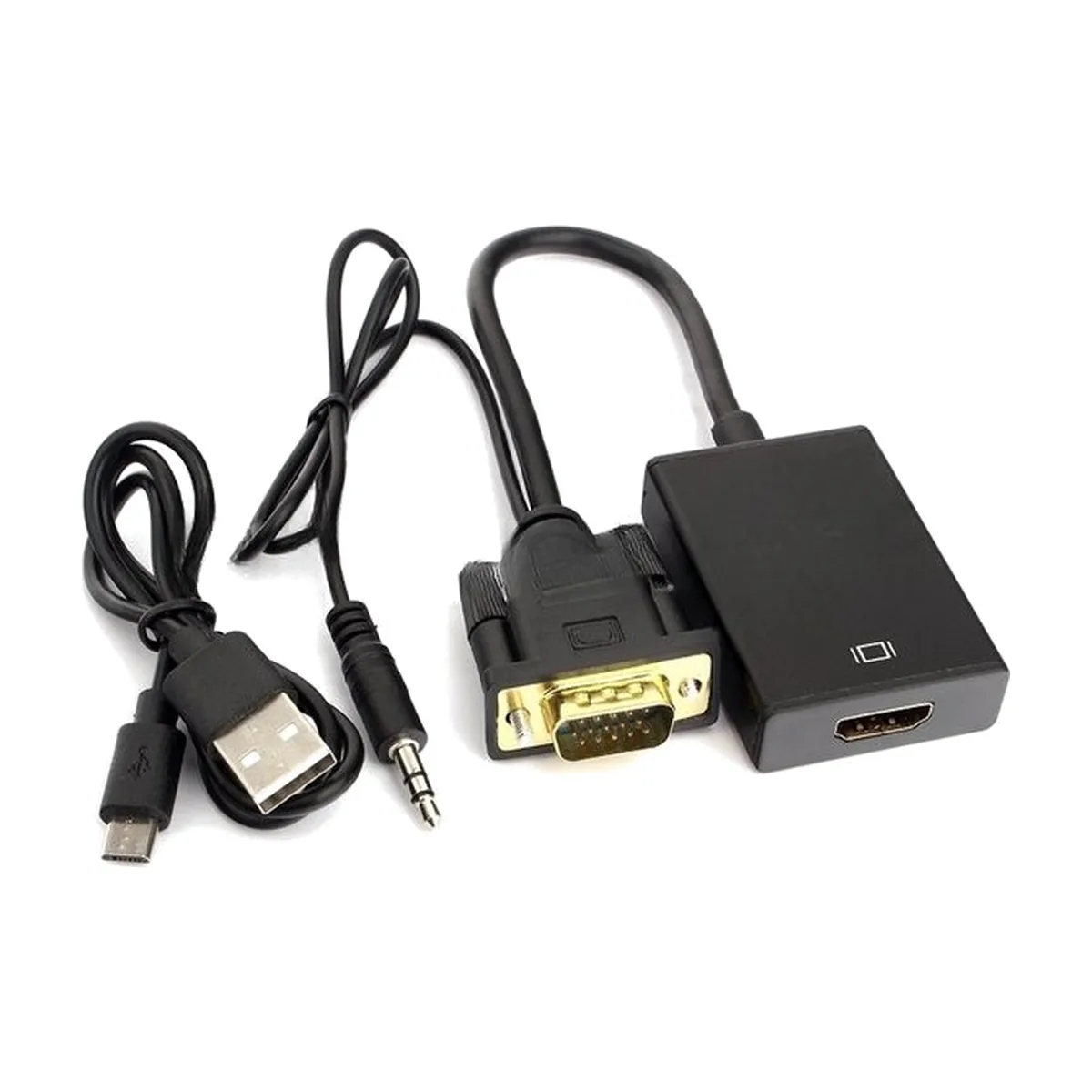Переходник VGA (M)-HDMI (F) Cablexpert A-VGA-HDMI-01, 19M/15F, 15 см, аудиовыход Jack 3,5 (M), питание от USB
