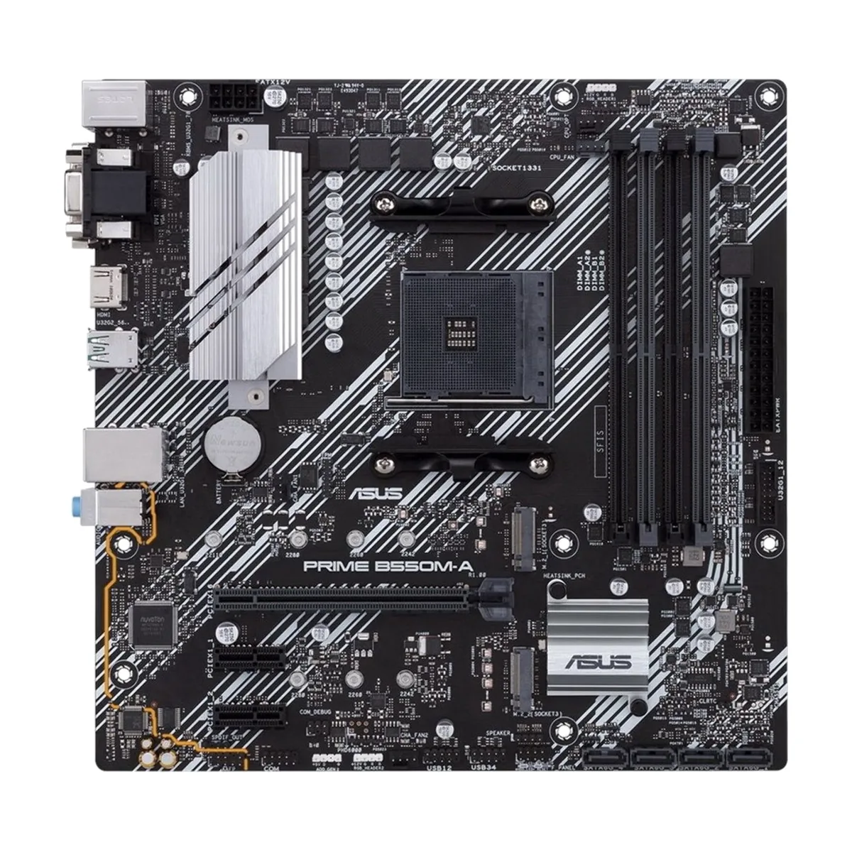Материнская плата ASUS PRIME B550M-A, AM4, AMD B550, 4xDDR4, 4xSATA, 2xM.2, 1xPCIe 4.0 x16, DVI-D, HDMI, D-Sub, 1x1Gb LAN, 3x3.5 мм, 7.1, microATX
