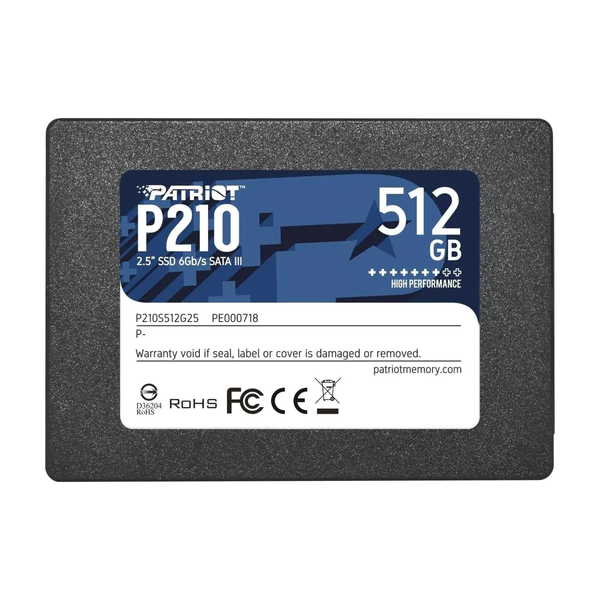 Накопитель SSD Patriot P210, 512Gb, SATA III, 2.5", R/W 520/430