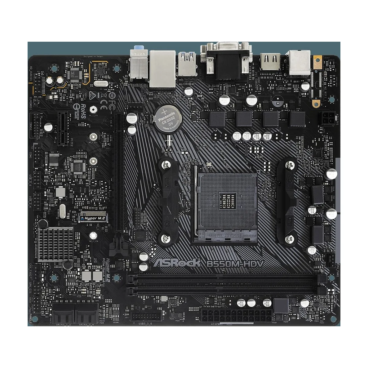 Материнская плата ASRock B550M-HDV, AM4, AMD B550, 2xDDR4, 4xSATA, 1xM.2, 1xPCIe 4.0 x16, 1xDVI-D, 1xHDMI, 1xVGA, 1x 1Gb LAN, 3x3.5 мм, 7.1, mATX