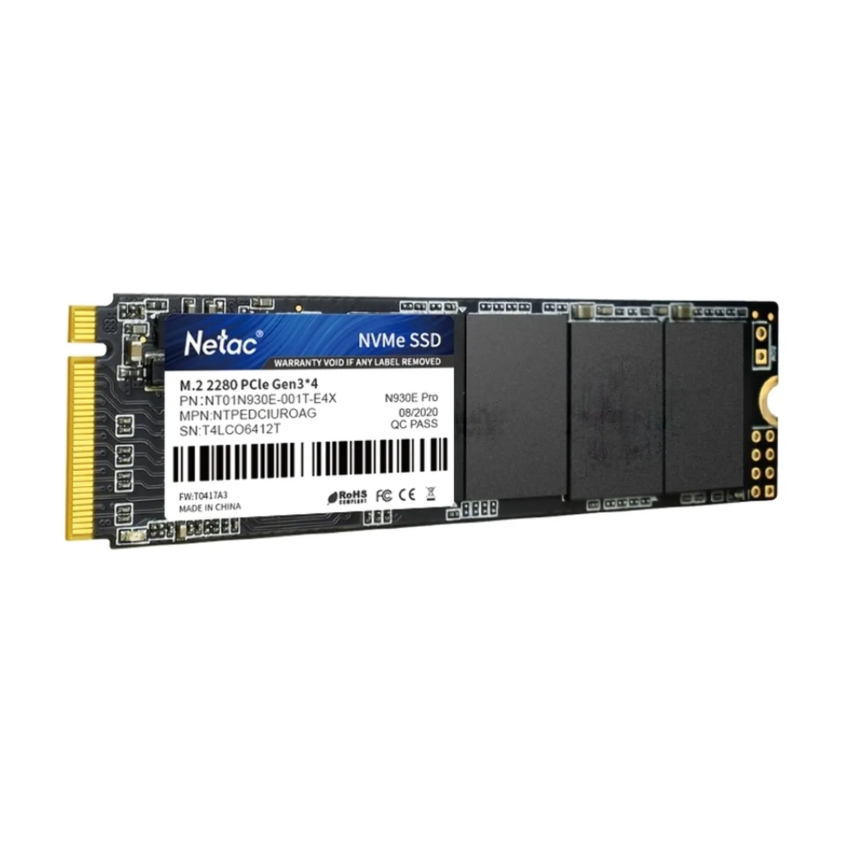 Накопитель SSD Netac N930E Pro, 1Tb, PCIe 3.0 x4, M.2 2280, NVMe, R/W 2130/1720