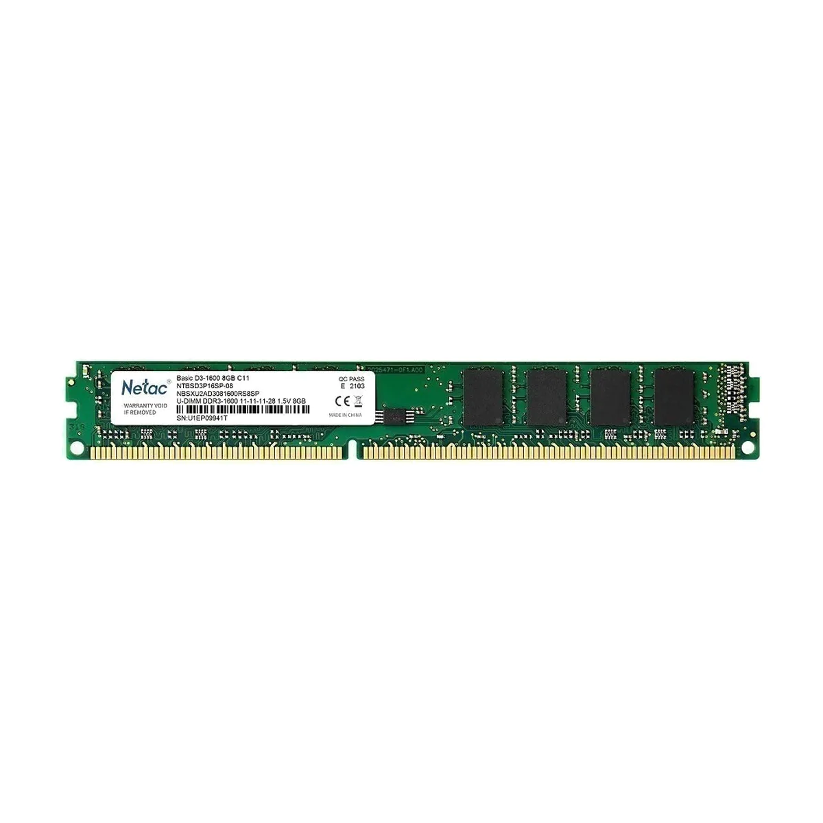 Оперативная память NETAC Basic, DDR3, 8GB (1x8GB), 1600MHz, CL11, DIMM