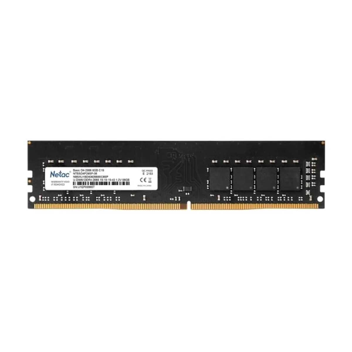 Оперативная память NETAC Basic, DDR4, 8GB (1x8GB), 2666MHz, CL19, DIMM