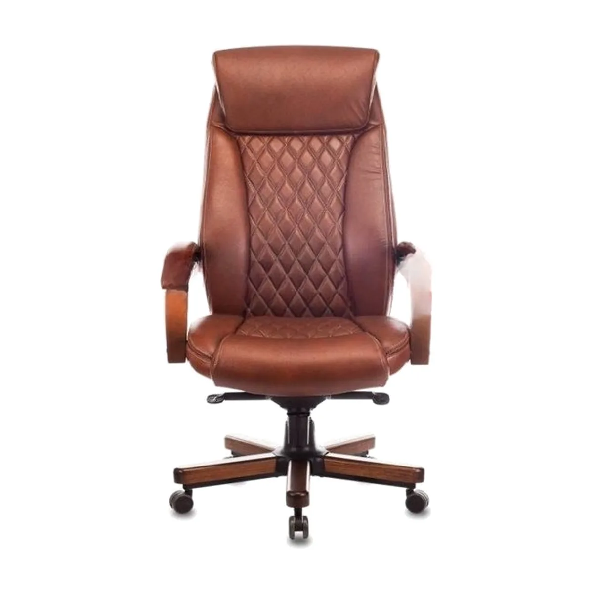 Кресло руководителя Бюрократ T-9924WALNUT светло-коричневый Leather Eichel, кожа, с подголов. крестовина металл/дерево