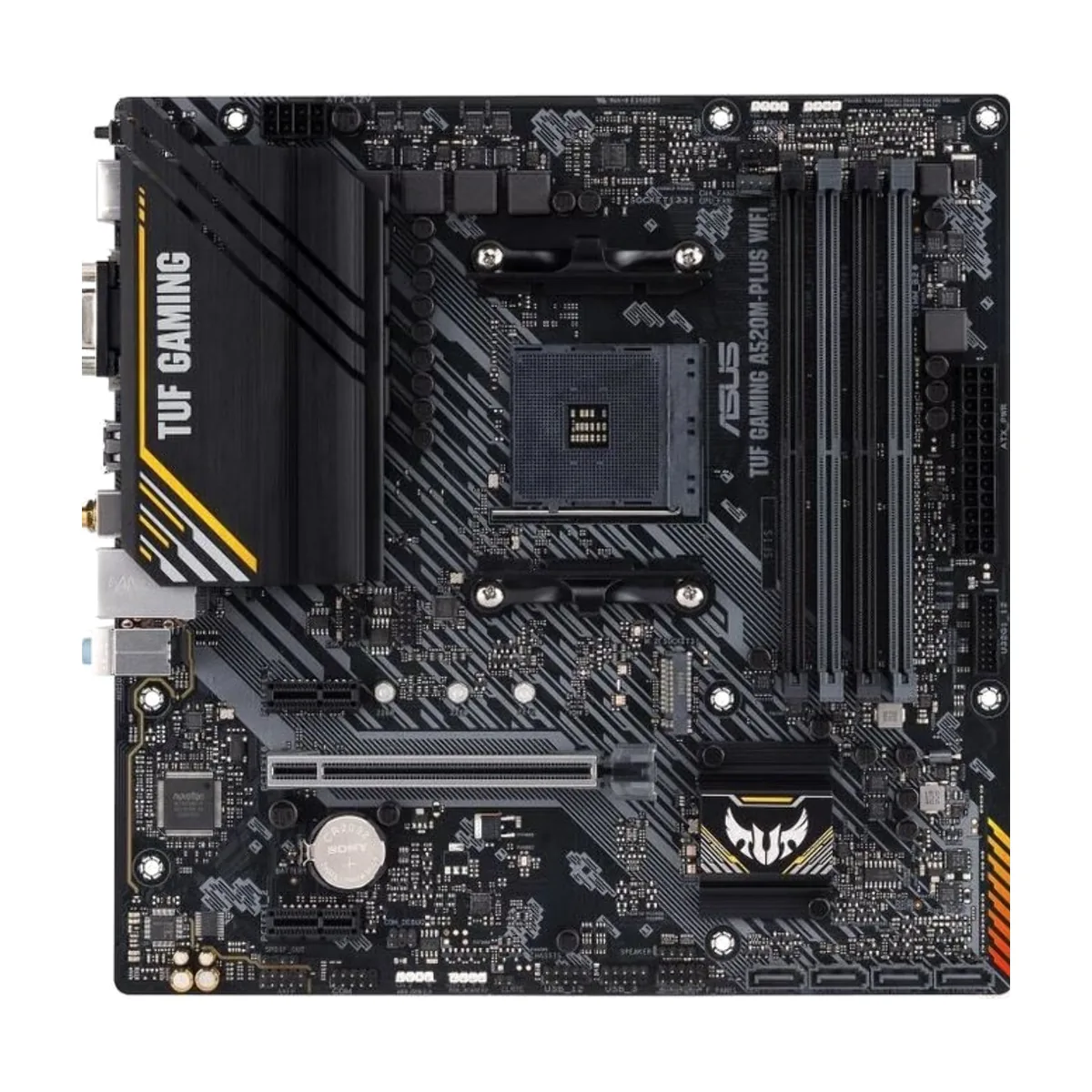 Материнская плата ASUS TUF GAMING A520M-PLUS WIFI, AM4, AMD A520, 4xDDR4, 4xSATA, 1xM.2, 1xPCIe 3.0 x16, DisplayPort, HDMI, D-Sub, 1x1Gb LAN, Wi-Fi 5, Bluetooth, 3x3.5 мм, 7.1, microATX