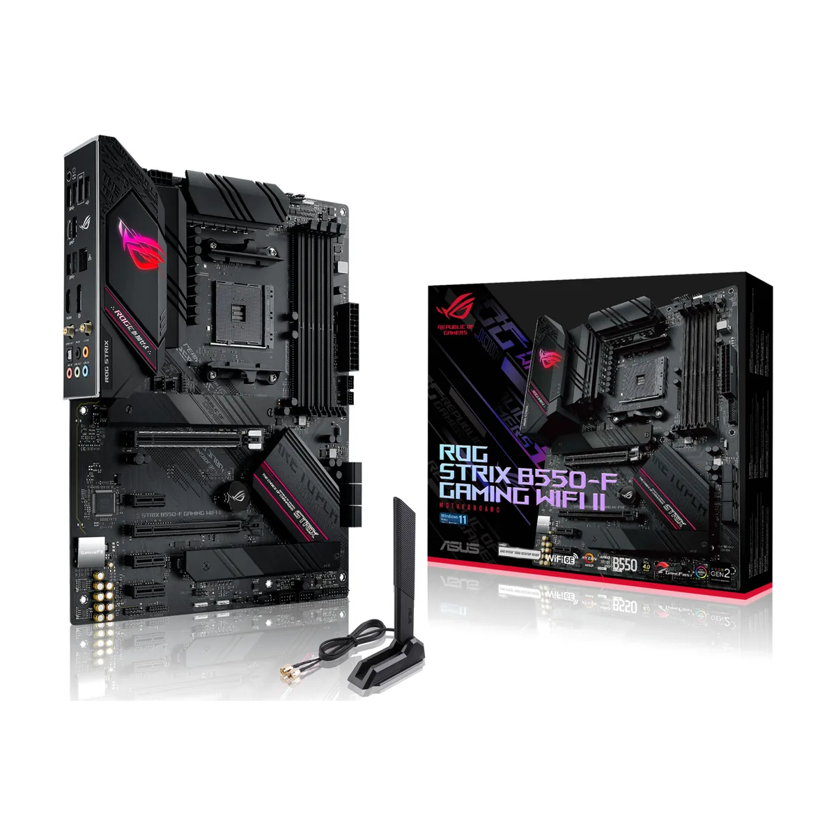 Материнская плата ASUS ROG STRIX B550-F GAMING WIFI II, AM4, AMD B550, 4xDDR4, 6xSATA, 2xM.2, 1xPCIe 4.0 x16, 1xPCIe 3.0 x16, 3xPCIe x1, DisplayPort, HDMI, 1x2.5Gb LAN, USB Type-C, 5x3.5 мм, 7.1, ATX