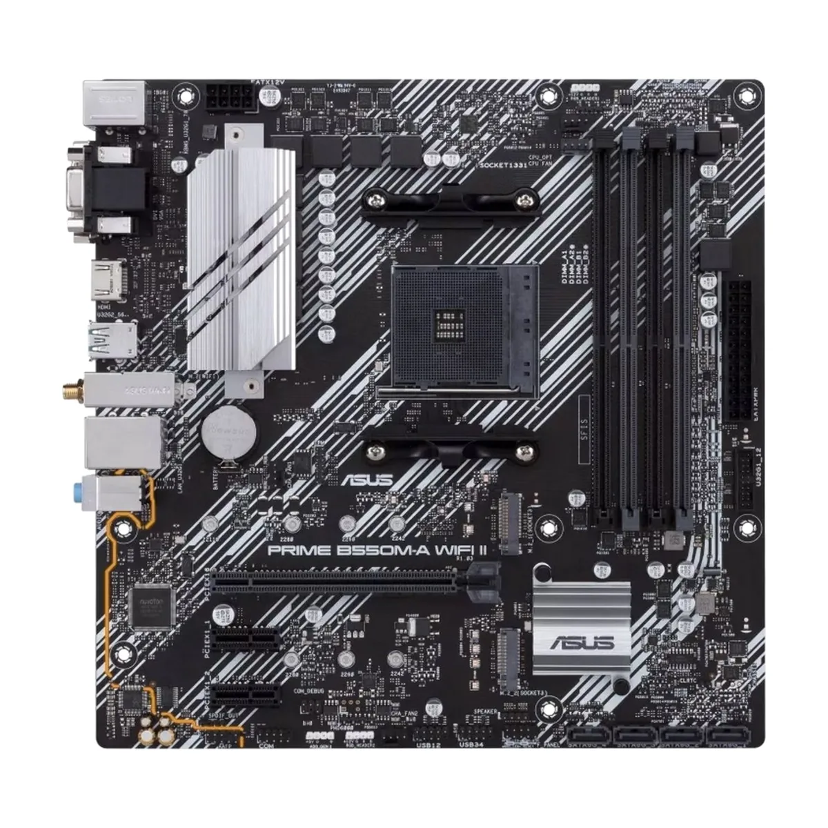 Материнская плата ASUS PRIME B550M-A (WI-FI), AM4, AMD B550, 4xDDR4, 4xSATA, 2xM.2, 1xPCIe 4.0 x16, DVI-D, HDMI, D-Sub, 1x1Gb LAN, Wi-Fi 6, Bluetooth, 3x3.5 мм, 7.1, microATX
