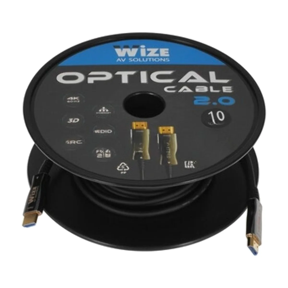 Кабель HDMI Wize AOC-HM-HM-10M оптический, 10 м, 4K/60HZ 4:4:4, v.2.0, ARC, 19M/19M, HDCP 2.2, Ethernet, черный, коробка