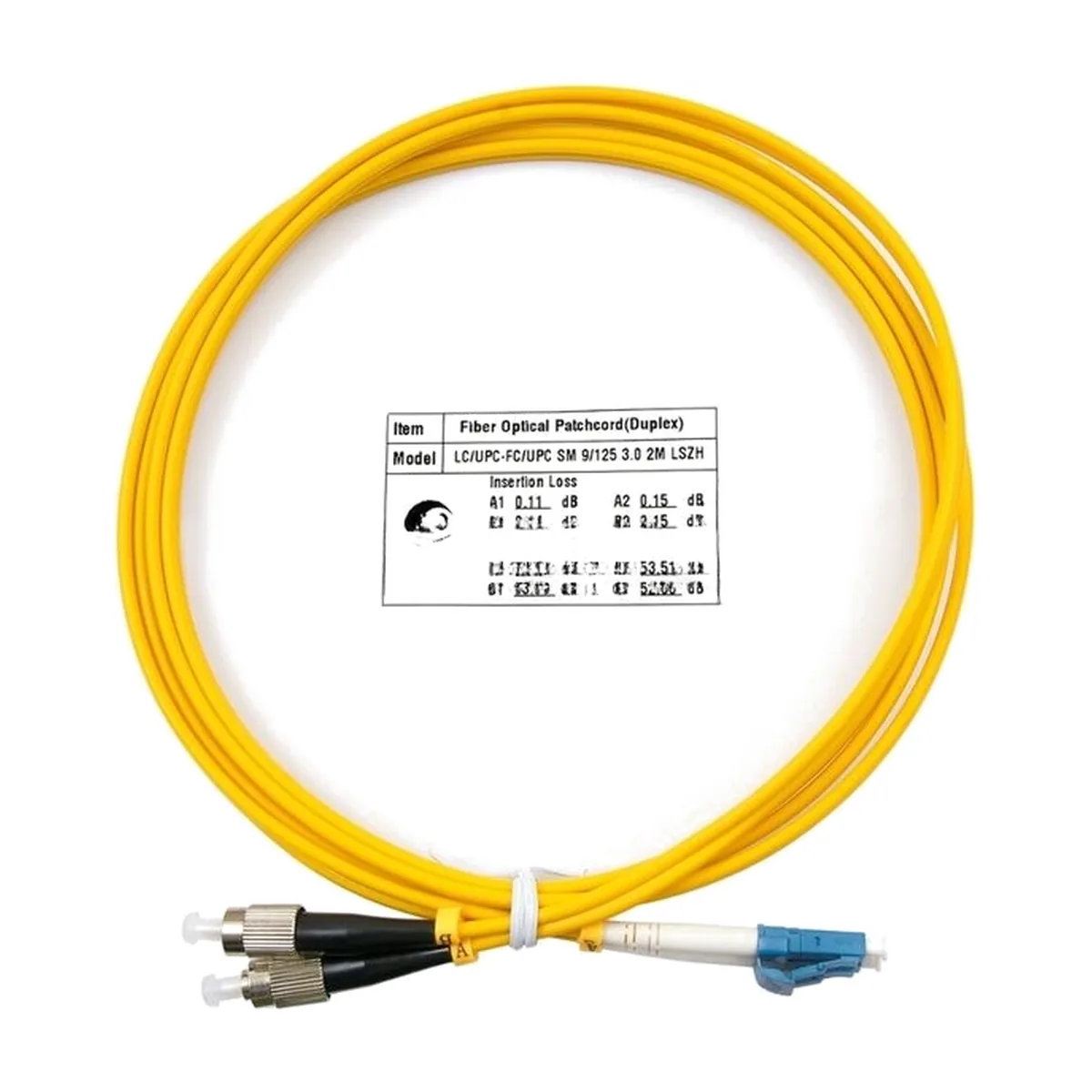 Патч-корд оптический Cabeus Tight Buffer, Duplex LC/FC, OS2 9/125, LSZH, 2м, Ø 3мм, черный хвостовик, желтый
