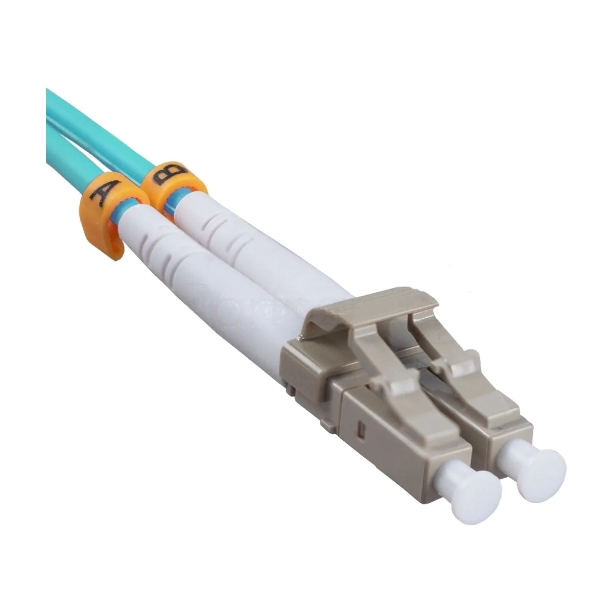 Патч-корд оптический Cabeus Tight Buffer FOP-50-LC-LC-20m Duplex LC/LC, OM3 50/125, LSZH, 20м, Ø 3мм, серый хвостовик, цвет: аква