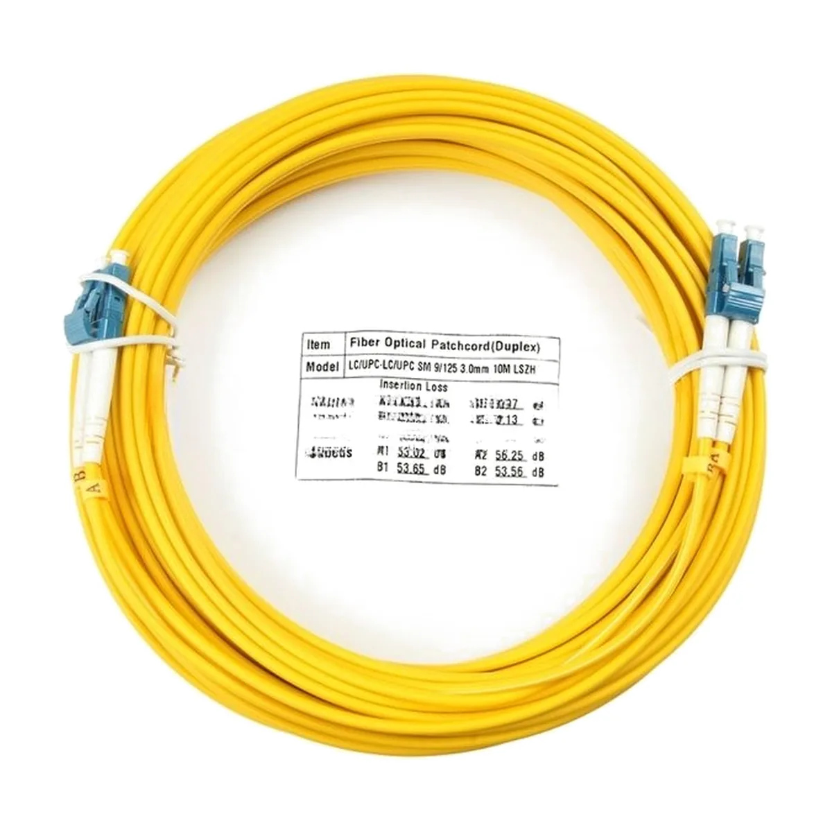 Патч-корд оптический Cabeus Tight Buffer, Duplex LC/LC, OS2 9/125, LSZH, 25м, Ø 3мм, синий хвостовик, жёлтый
