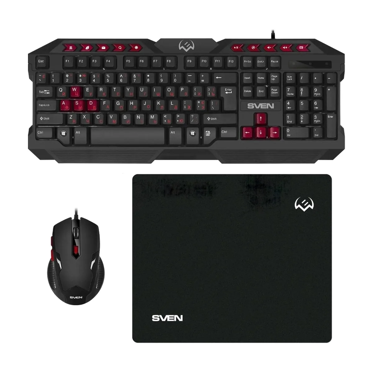 Комплект клавиатура + мышь SVEN GS-9200 игровые клавиатура, мышь и коврик