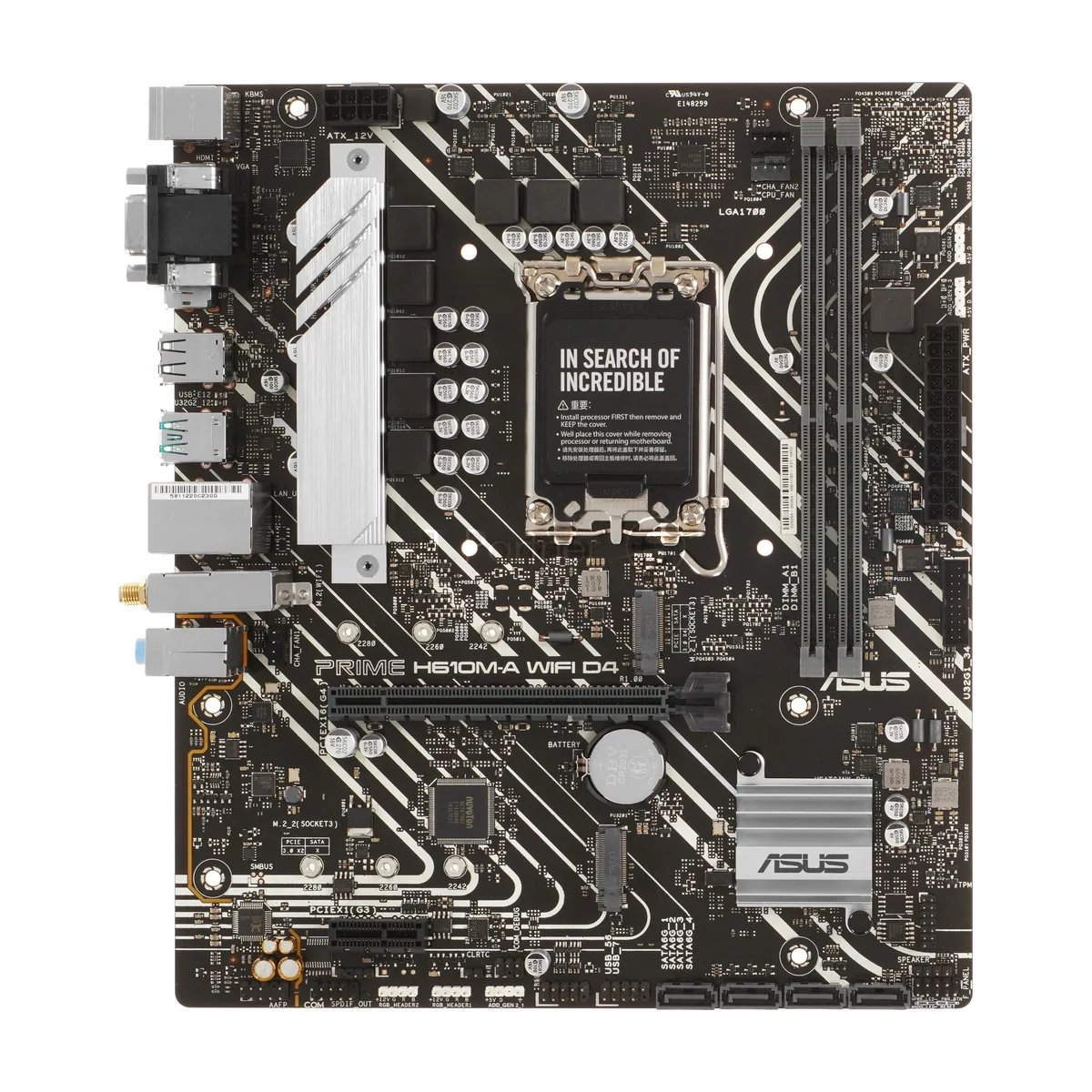 Материнская плата ASUS PRIME H610M-A WIFI D4, LGA 1700, Intel H610, 2xDDR4, 4xSATA, 2xM.2, 1xPCI-E 4.0 x16, 1xHDMI, 1xDisplayPort, 1x 1Gb LAN, 2xUSB-A 3.2 Gen 2, 4xUSB-A 2.0, 3x3.5 мм, 7.1, Micro-ATX