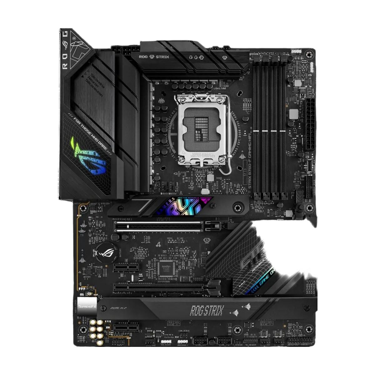 Материнская плата ASUS ROG STRIX B760-F GAMING WIFI, LGA1700, Intel B760, 4xDDR5, 4xSATA, 3xM.2, 2xPCIe x16, 2xPCIe x1, DisplayPort, HDMI, 1x2.5Gb LAN, USB Type-C, 5x3.5 мм, 7.1, ATX