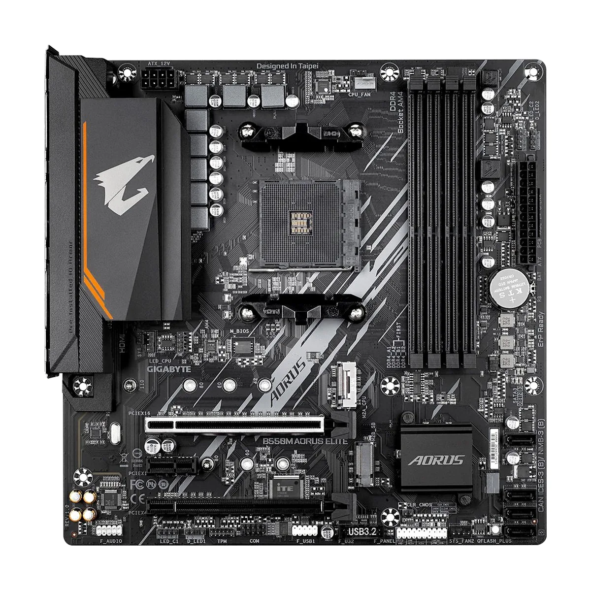 Материнская плата Gigabyte B550M K, AM4, AMD B550, 4xDDR4, 4xSATA, 2xM.2, 2xPCIe x16, 1xPCIe x1, DisplayPort, HDMI, 1xGb LAN, 8xUSB, 3x3.5 мм, 7.1, microATX