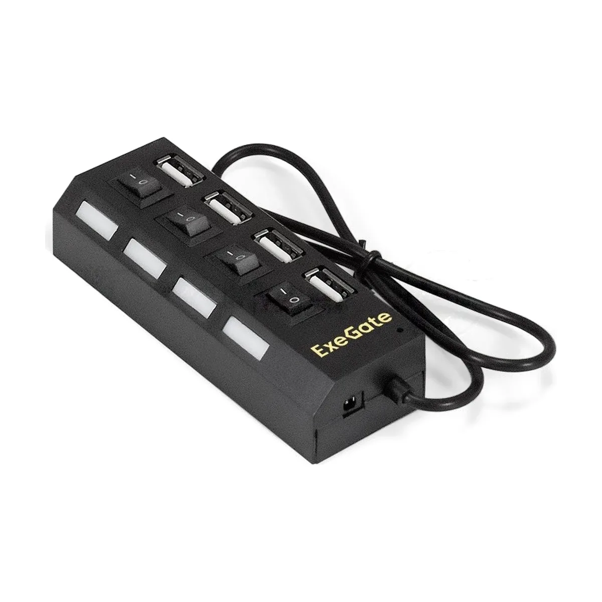 USB-концентратор ExeGate EX293977RUS DUB-42SW (кабель-адаптер USB2.0 --> 4xUSB2.0, кнопки включения/отключения для каждого порта, Plug&Play, черный)