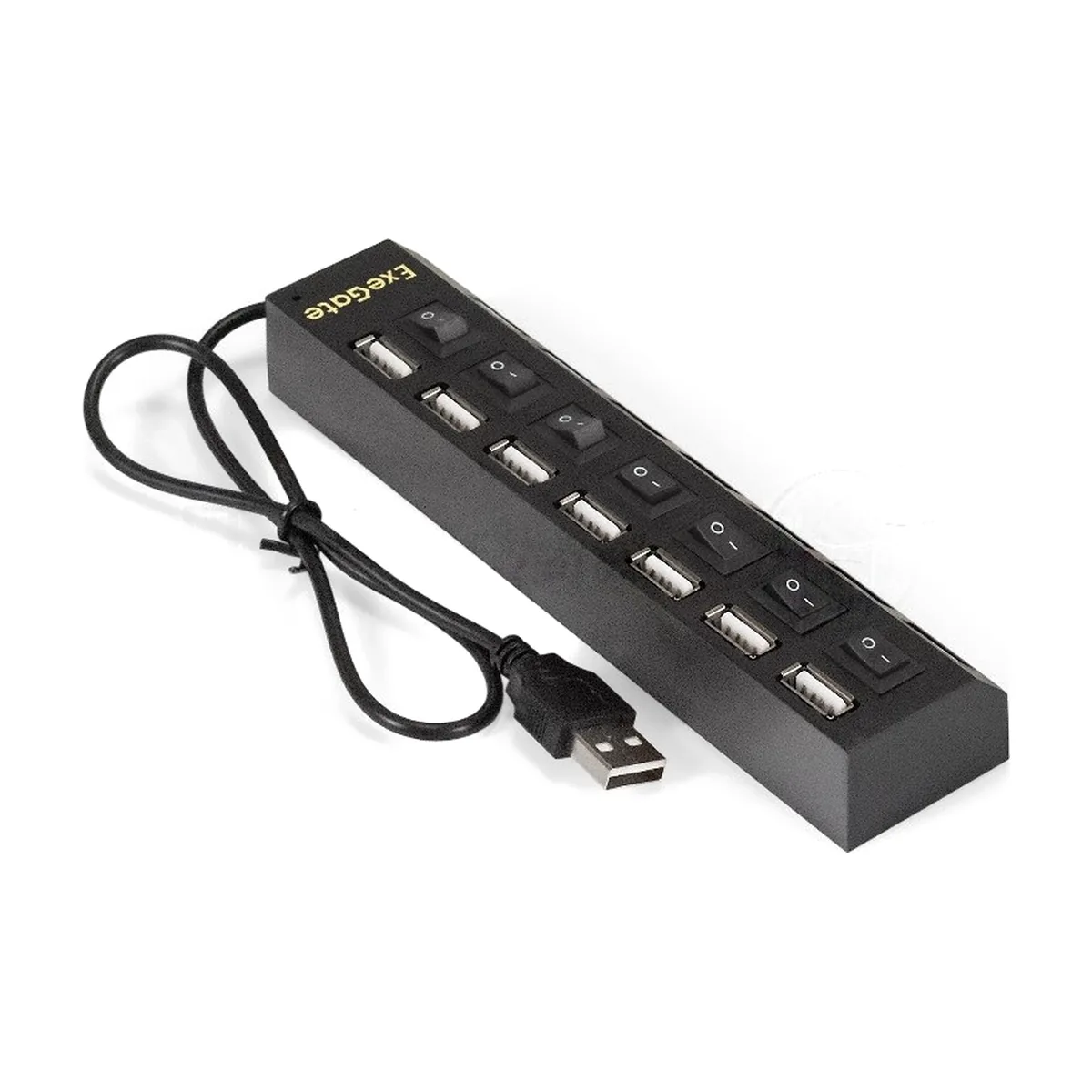 USB-концентратор ExeGate EX293978RUS DUB-72SW (кабель-адаптер USB2.0 --> 7xUSB2.0, кнопки включения/отключения для каждого порта, Plug&Play, черный)
