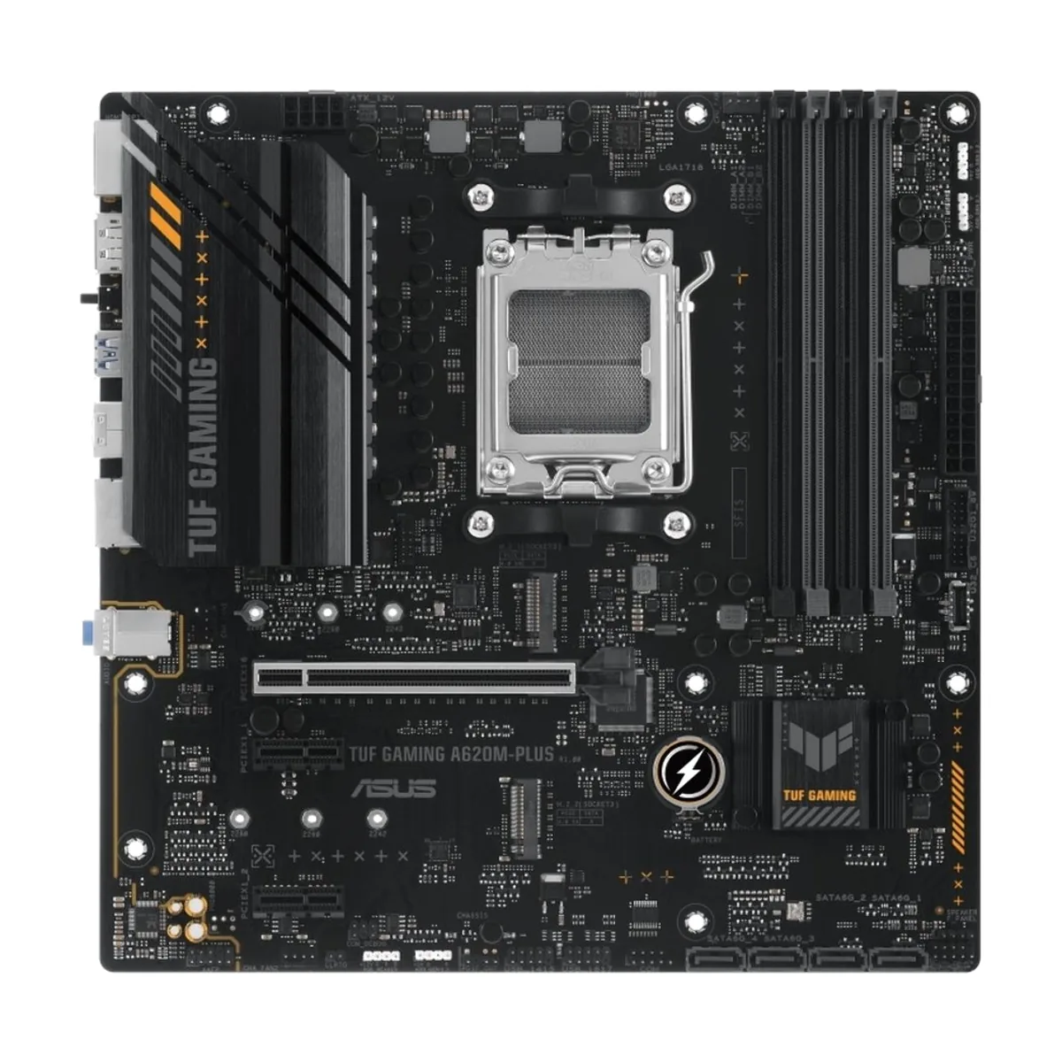 Материнская плата ASUS TUF GAMING A620M-PLUS, AM5, AMD A620, 4xDDR5, 4xSATA, 2xM.2, 1xPCIe 4.0 x16, 2xPCIe x1, DisplayPort, HDMI, 1x2.5Gb LAN, 6xUSB, 3x3.5 мм, 7.1, microATX