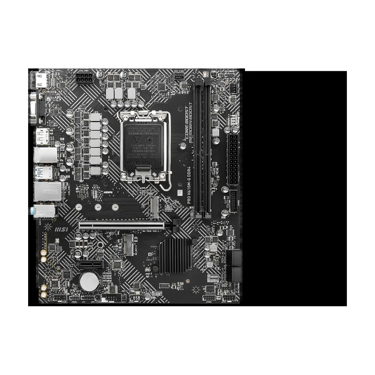 Материнская плата MSI PRO H610M-G, LGA1700, Intel H610, 2xDDR5, 4xSATA, 1xM.2, 1xPCIe 4.0 x16, DisplayPort, HDMI, D-Sub, 1x1Gb LAN, 3x3.5 мм, 7.1, microATX
