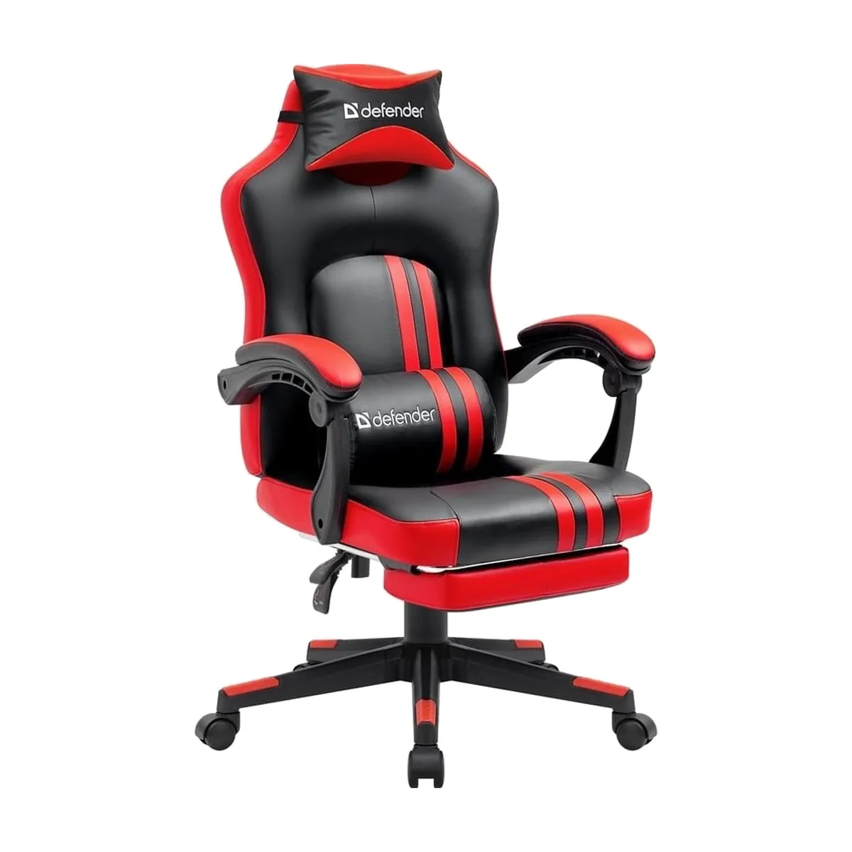 Кресло Defender DIABLO BLACK/RED черный/красный, экокожа, подставка для ног